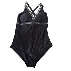 Torrid Shadow Stripe Inset Black One Piece V Neck Size O